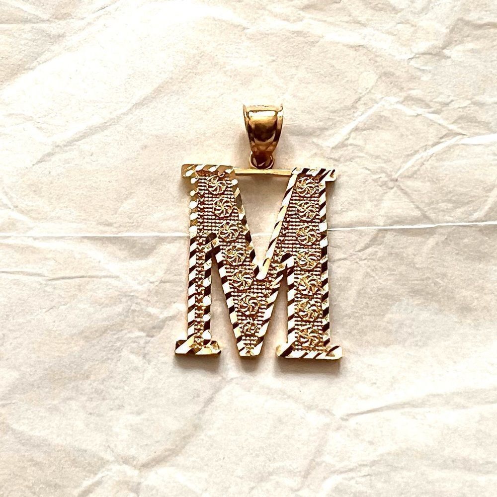 14k Solid Gold Initial M pendant | Initial Necklace | Initial letter Charm |